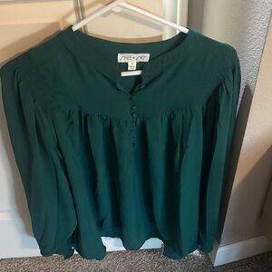 She + Sky Hunter Green Blouse with Button Detail